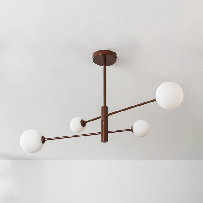 4-light ceiling lamp Stiri - brown with opal white glass