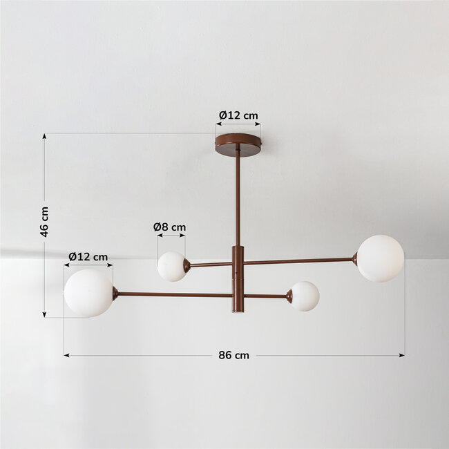 4-light ceiling light Stiri - brown with opal white glass