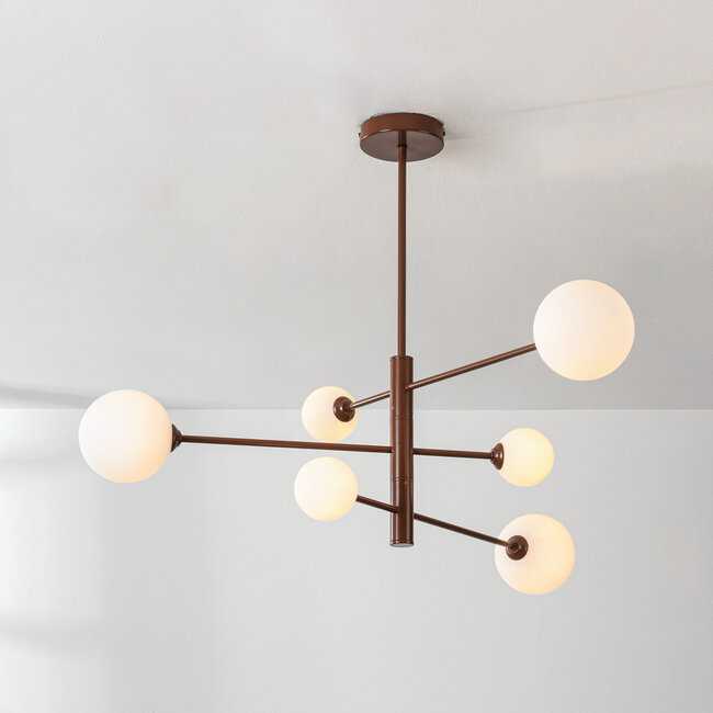 Designer lighting ceiling lamp Sest brown with opal white glass - 6-light