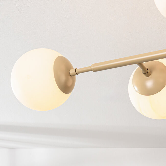 Osem beige ceiling lamp with opal white glass globes - 8-light