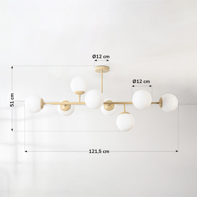 Osem beige ceiling lamp with opal white glass globes - 8-light