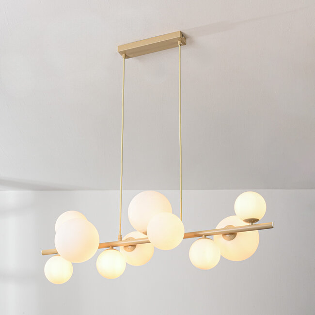 10-light pendant light Deka - beige with opal white glass