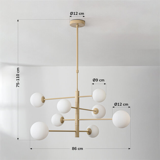 Oito ceiling lamp in beige with opal white glass and swivel, 8-light