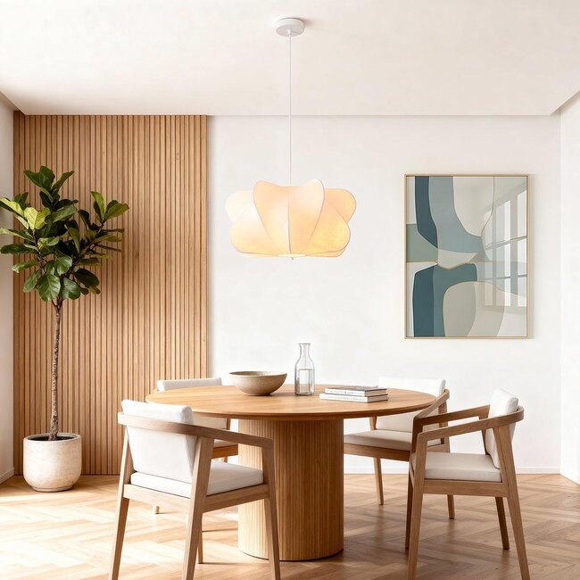 White minimalist pendant lamp Ame with silk shade