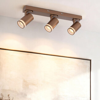3-light adjustable ceiling spotlight Dotto in warm earth tone