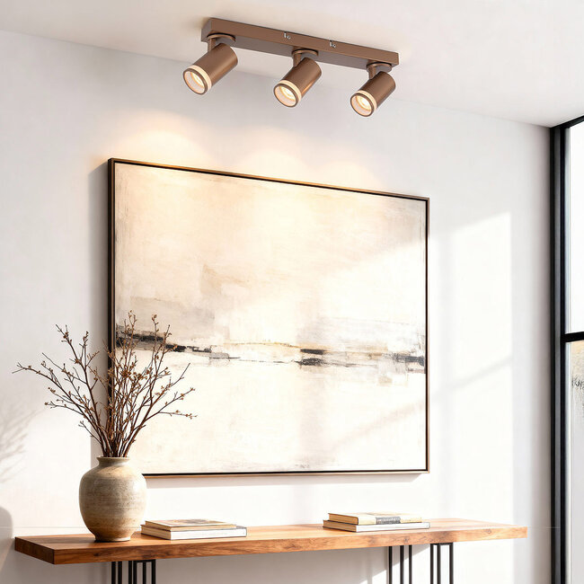 3-light adjustable ceiling spotlight Dotto in warm earth tone