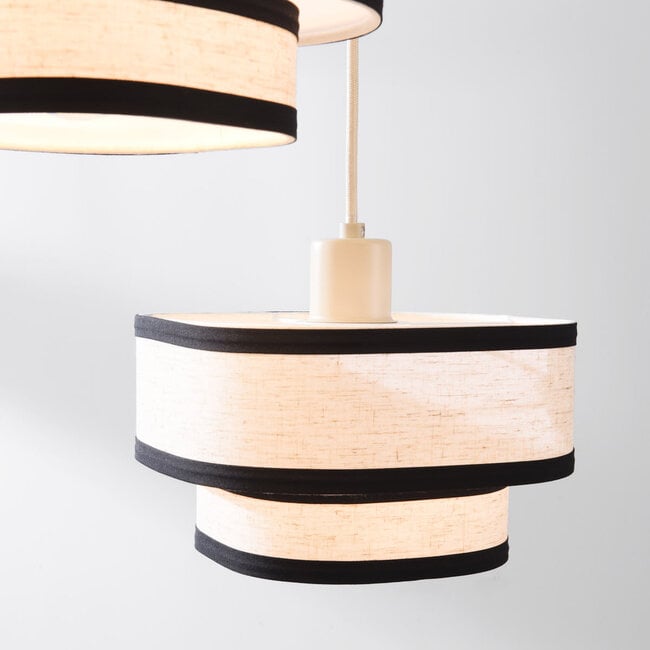 3-light pendant light Luxin with double linen shades - off-white with black accents