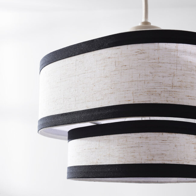 3-light Luxin pendant lamp with double linen shades – off-white with black accents