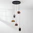 3-step dimmable Kafei pendant lamp with LED and glass shades in gold, smoked glass and copper