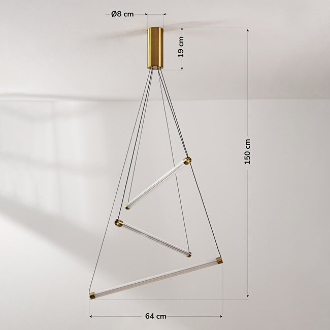 Design pendant light Noqta with 3 light bars in gold brass – triac dimmable