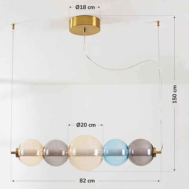 Movar Designer lighting pendant lamp with LED and coloured glass spheres - triac dimmable