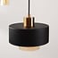 3-light pendant light Ferra in black with amber glass and brass details