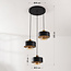 3-light pendant lamp Ferra in black with amber glass and brass details