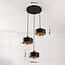 3-light pendant light Ferra in black with amber glass and brass details