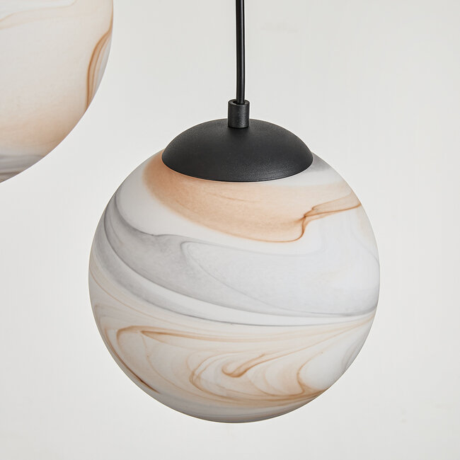 5-light modern pendant light Marbelle black with marble-effect glass