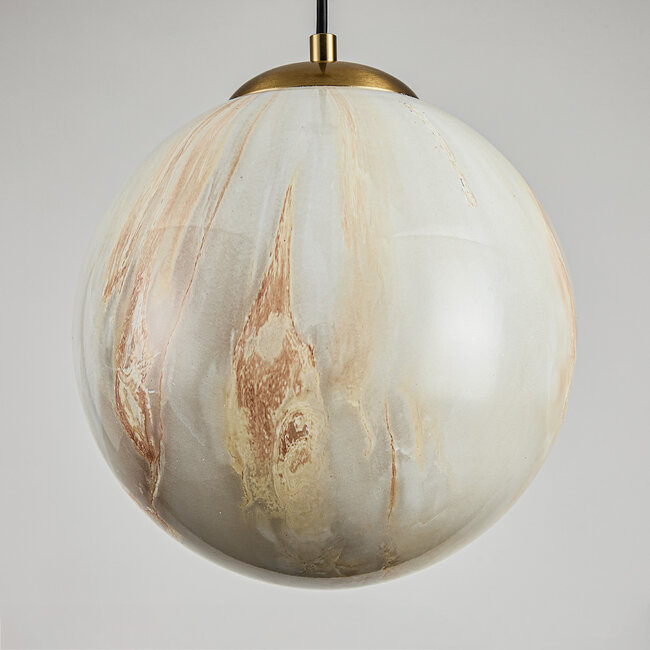 1-light pendant lamp Tessra with marble-look glass and brass Gold