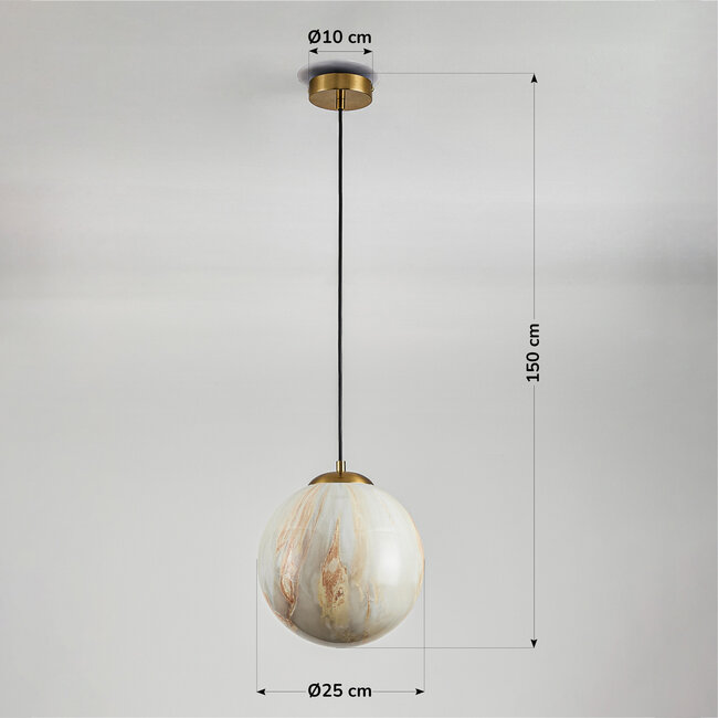 1-light pendant light Tessra with marble-effect glass and brass gold