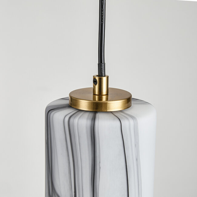 Modern Vetra 5-light pendant lamp with marble-look glass shades – brass Gold and black