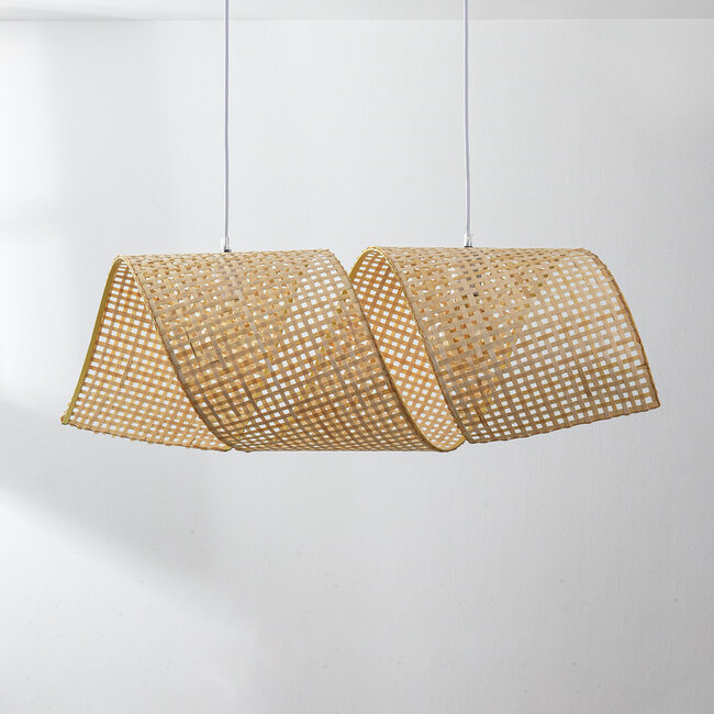 Brisa bamboo pendant lamp with double curved shades 2-light
