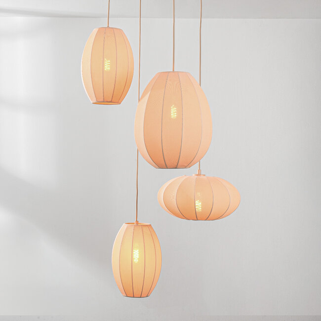 Japandi Fero pendant lamp – 4-light with beige linen shades