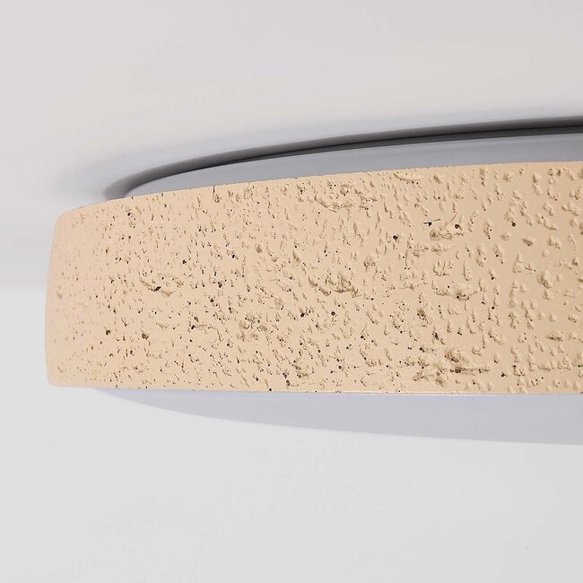 Modern Arvid ceiling lamp with beige stone effect, 3-step dimmable Ø40 cm