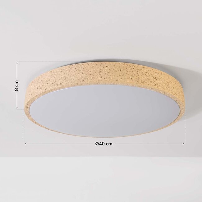 Modern Arvid ceiling lamp with beige stone effect, 3-step dimmable Ø40 cm