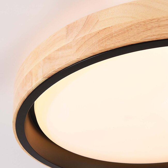 3-step dimmable ceiling lamp Tirano in Black with oak finish – Ø41 cm
