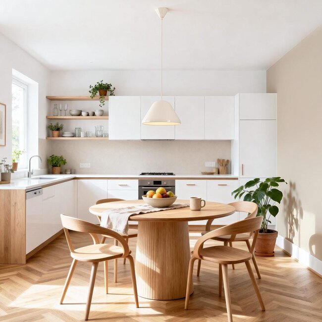 Pendant light Calyx in glossy light beige with white interior