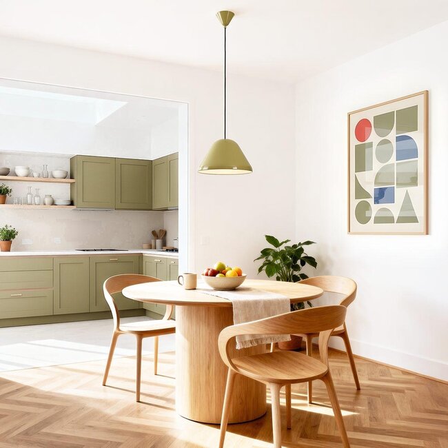 Calyx pendant lamp in glossy khaki green with white interior