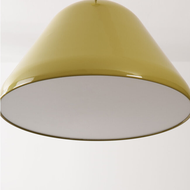Calyx pendant lamp in glossy khaki green with white interior