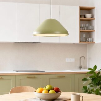 Evara pendant lamp in khaki green with white interior