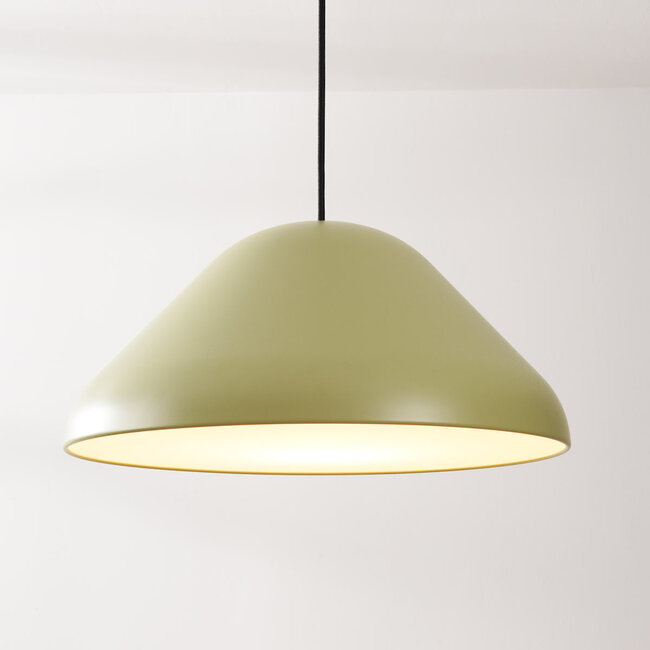 Evara pendant lamp in glossy khaki green with white interior