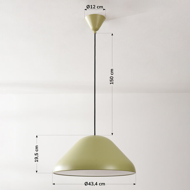 Evara pendant lamp in khaki green with white interior