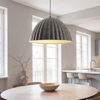 Siza pendant lamp with folded grey textile look – Ø55 cm