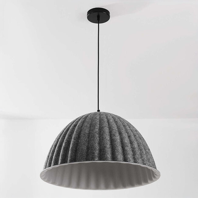 Siza pendant lamp with folded grey textile look – Ø55 cm