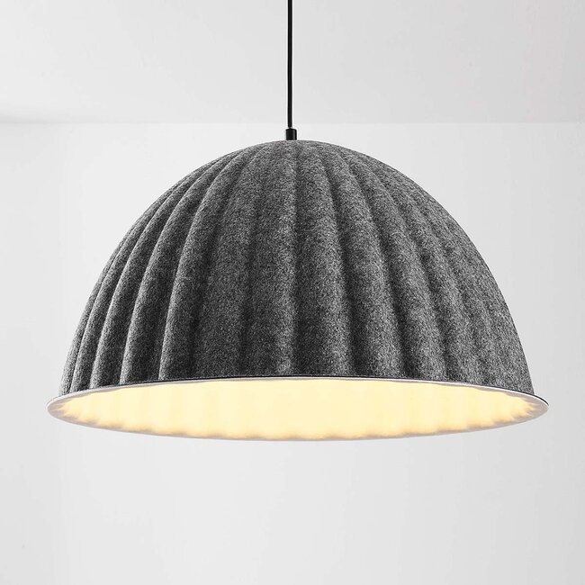 Pendant light Siza with folded grey textile look – Ø55 cm