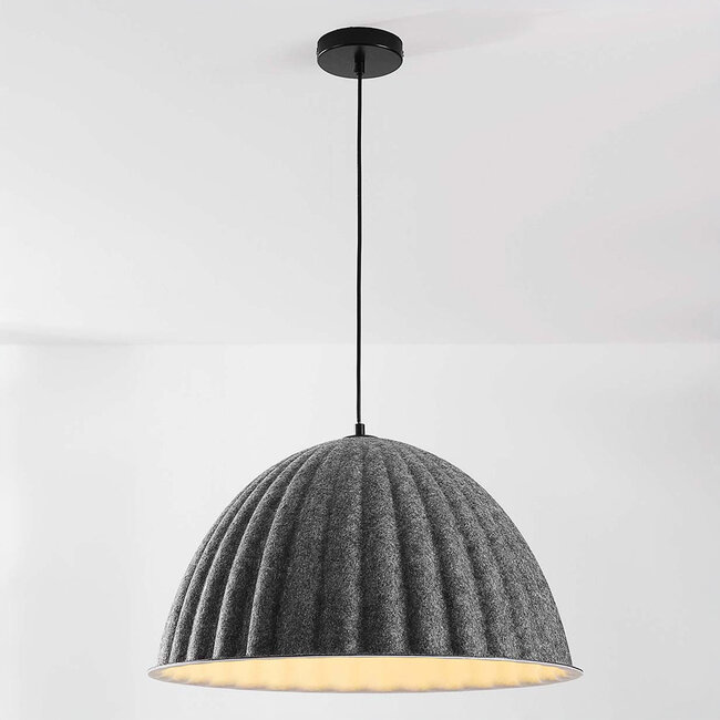Siza pendant lamp with folded grey textile look – Ø55 cm