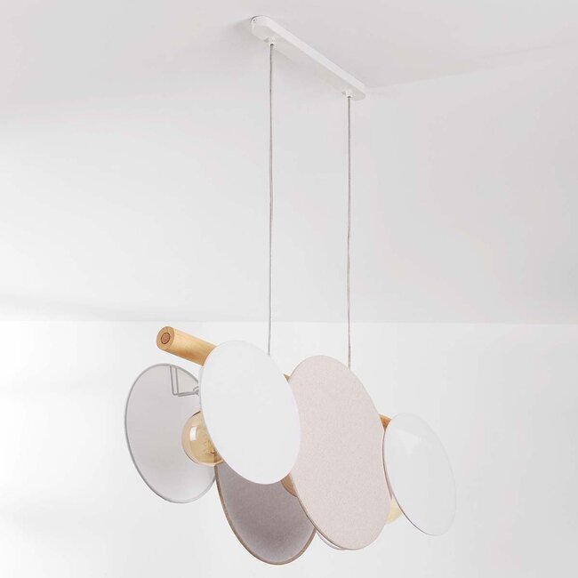 3-light modern pendant light Zenna – natural linen with wood and white accents