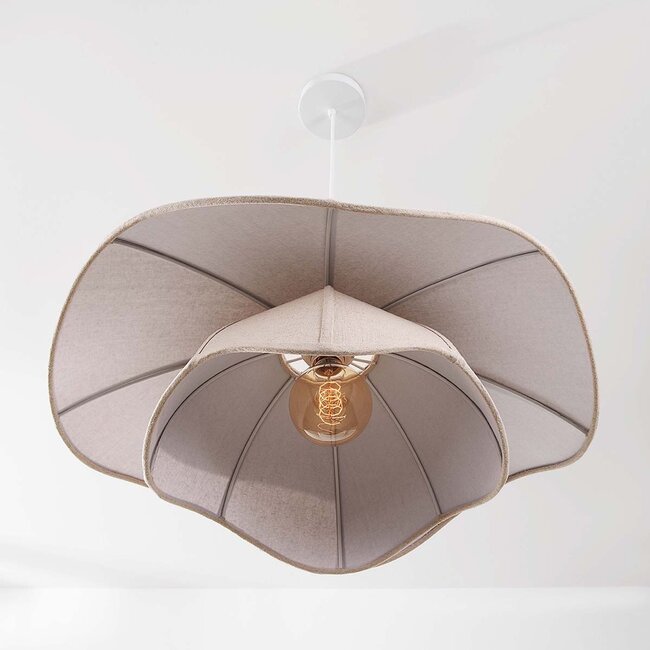 Vea Pendant Light with Organic Beige-Grey Linen Shade