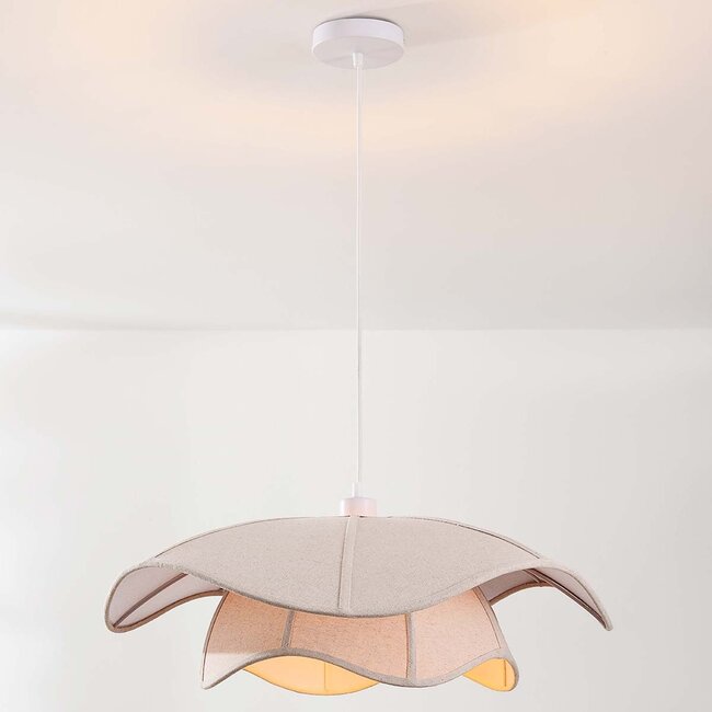Vea Pendant Light with Organic Beige-Grey Linen Shade