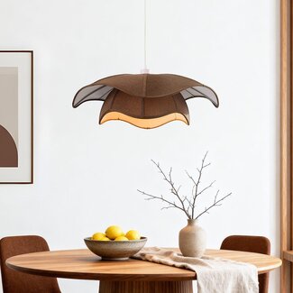 Vea pendant lamp with organic linen shade in warm brown