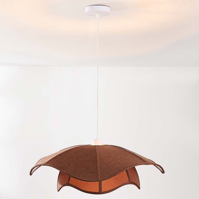 Pendant light Vea with organic linen shade in warm brown