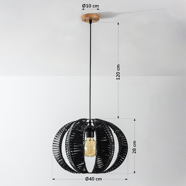 Celina pendant lamp in black with rattan look