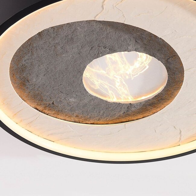 Cercul ceiling light black with grey and off-white stone effect Ø40 cm and 3-step dimmable