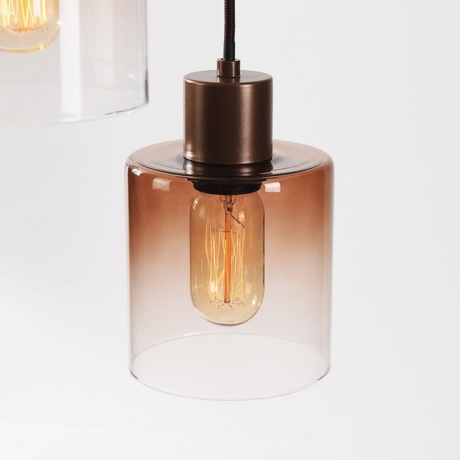 Pendant lamp Pella with three glass shades in brown ombre effect