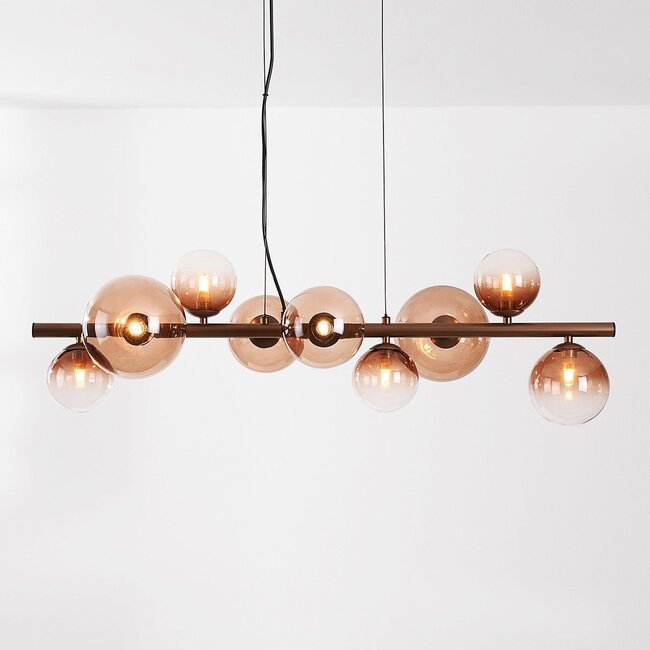 Designer pendant lamp Ennea – 9-light with brown ombre glass