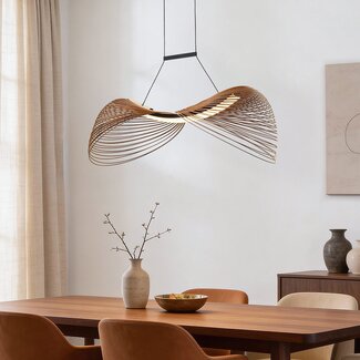 3-step dimmable pendant lamp Shella in wood and black