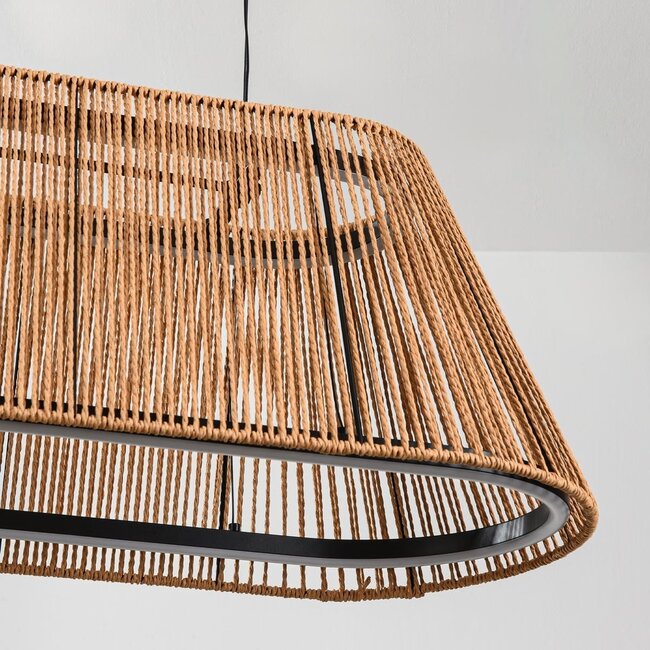 3-step dimmable Selara pendant light with woven shade in natural colour
