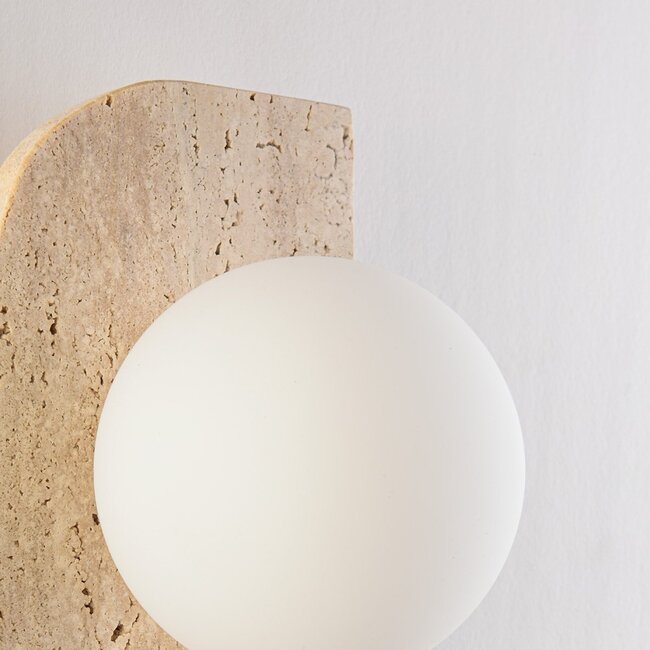 Wall light Artea made of travertine (natural stone) with glass sphere