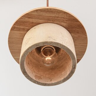 Japandi pendant light made of travertine (natural stone) and light wood - Travia